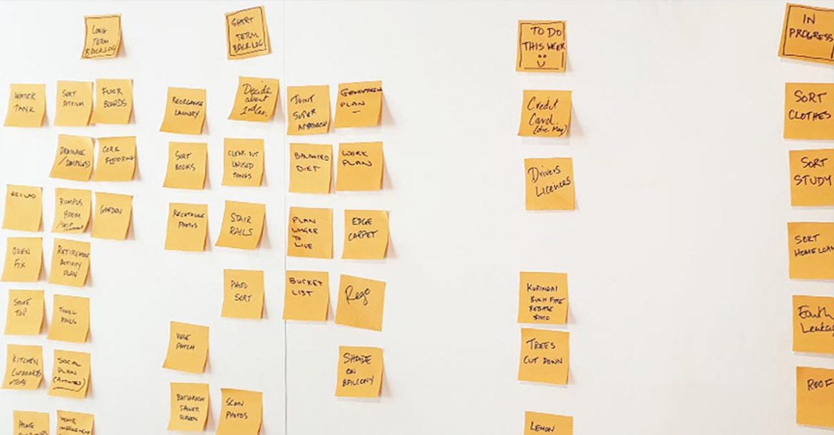 Kanban wall with sticky notes