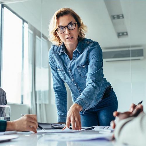 Businesswoman leading business presentation